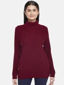 Honey by Pantaloons Women Red Self Designed Acrylic Pullover Sweater