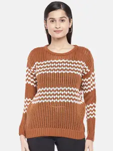Honey by Pantaloons Women Brown & White Acrylic Pullover