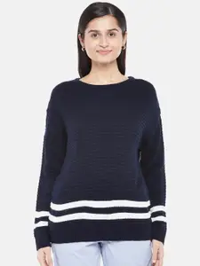 Honey by Pantaloons Women Navy Blue & White Pure Acrylic Pullover Sweater