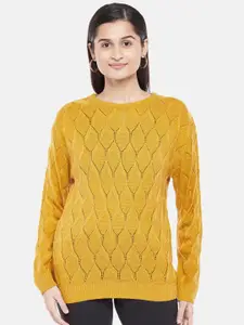 Honey by Pantaloons Women Mustard Yellow Pure Acrylic Pullover Sweater