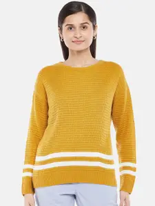 Honey by Pantaloons Women Yellow Striped Pullover Sweater