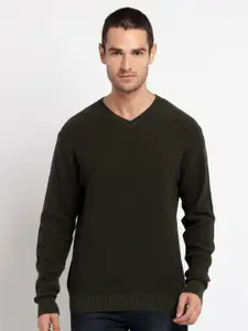 Status Quo Men Olive Solid Pullover Sweater
