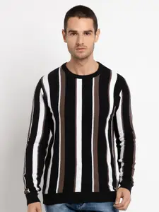 Status Quo Men Black Striped Pullover Sweater