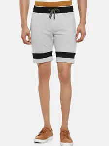 People Men Grey Melange Striped Regular Shorts