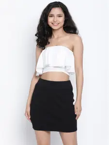 DRAAX Fashions Women White & Black Cropped Tube Top with Mini Skirt