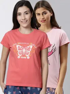 Kryptic Women Pack Of 2 Printed Pure Cotton Lounge  T-Shirts