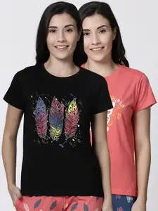 Kryptic Women Pack Of 2 Printed Pure Cotton Lounge  T-Shirts