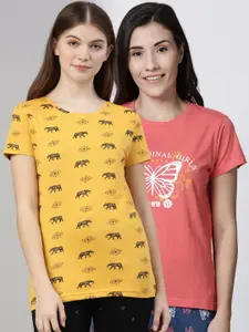 Kryptic Women Pack Of 2 Printed Pure Cotton Lounge T-Shirts