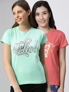 Kryptic Women Pack Of 2 Printed Pure Cotton Lounge T-shirts
