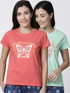 Kryptic Women Pack Of 2 Printed Pure Cotton Lounge  T-Shirts