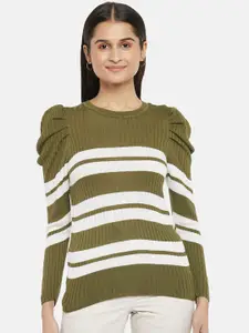 Honey by Pantaloons Green & White Striped Top