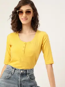 DressBerry Women Yellow Solid T-shirt