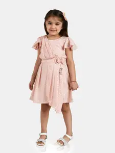 Peppermint Peach-Coloured & Silver-Toned Chiffon Dress