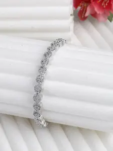 ZENEME Women Silver-Toned Cubic Zirconia Studded Charm Bracelet
