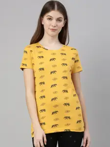 Kryptic Women Yellow & Black Printed Pure Cotton Lounge T-Shirt