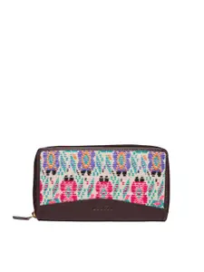 ASTRID Women Brown & Purple Floral Canvas Zip Around Wallet