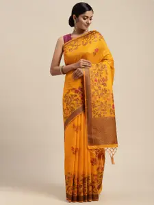 Mitera Mustard Woven Design Zari Silk Blend Banarasi Saree