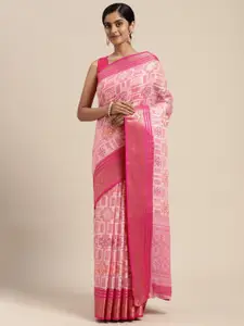 Mitera Pink Woven Design Zari Silk Cotton Saree