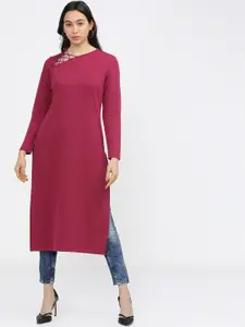 Vishudh Women Pink Solid Straight Kurta