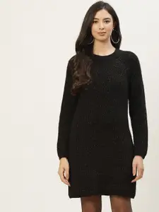 BROOWL Women Black Striped Longline Pullover