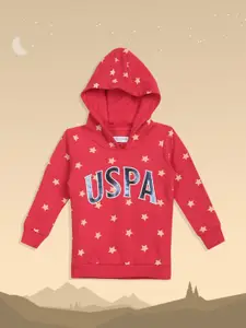U.S. Polo Assn. Kids Girls Red Printed Hooded Sweatshirt
