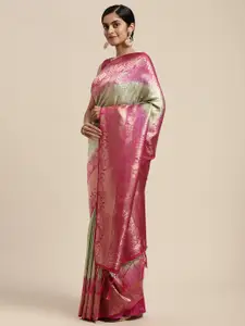 Mitera Green & Pink Woven Design Zari Silk Blend Saree