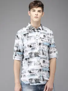 The Indian Garage Co Men Blue & White Printed Straight Kurta