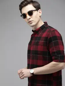 THE BEAR HOUSE Men Red Slim Fit Checked Pure Cotton Casual Shirt