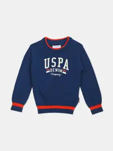 U.S. Polo Assn. Kids Boys Blue & Orange Printed Pullover