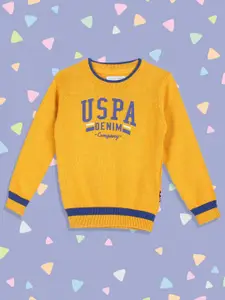 U.S. Polo Assn. Kids Boys Yellow & Blue Colourblocked Printed Pullover