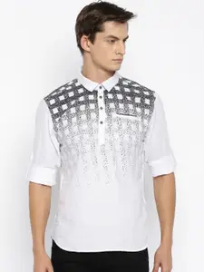 The Indian Garage Co Men White Printed Straight Kurta
