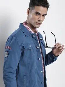 The Indian Garage Co Men Slim Fit Denim Trucker Jacket with Double Flap Pockets