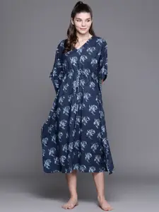 Libas Blue Cotton Printed Kaftan Night Dress