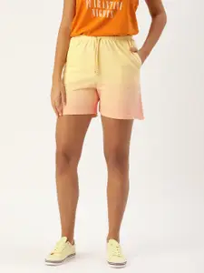 Kook N Keech Women Yellow & Pink Ombre Printed Pure Cotton Shorts