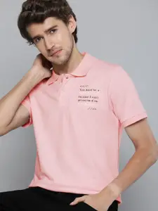 Kook N Keech Valentine Men Pink Typography Printed Polo Collar Pure Cotton T-shirt
