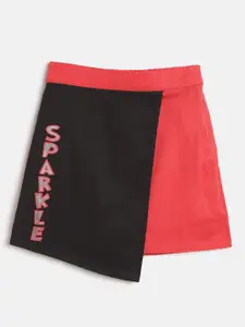 toothless Girls Black & Coral Pure Cotton Solid Skirt