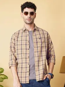 The Indian Garage Co Men Beige Regular Fit Tartan Checks Opaque Checked Casual Shirt