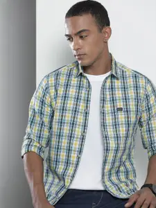 The Indian Garage Co Men Yellow Regular Fit Tartan Checks Opaque Checked Casual Shirt