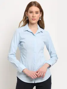 Crozo By Cantabil Women Blue Opaque Formal Shirt