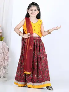 Kinder Kids Girls Red & Maroon Embroidered Ready To Wear Lehenga Choli with Dupatta