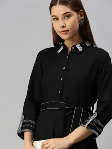 Global Desi Women Black Solid A-Line Dress