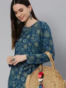 Global Desi Women Blue Ethnic Motifs Printed Straight Kurta