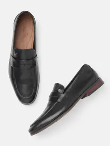 Louis Philippe Men Black Solid Leather Formal Slip-Ons