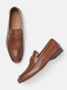 Louis Philippe Men Tan Brown Solid Leather Formal Slip-Ons