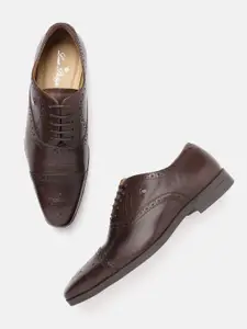 Louis Philippe Men Leather Formal Oxfords with Brogues Detail