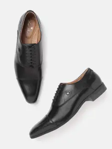 Louis Philippe Men Black Solid Leather Formal Oxfords