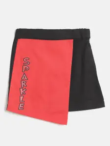 toothless Girls Red & Black Pure Cotton Solid Skirt