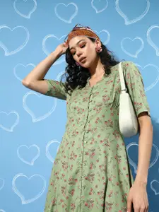 plusS Women Gorgeous Green Romantic Florals Dress