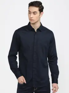 HIGHLANDER Men Navy Blue Slim Fit Opaque Casual Shirt