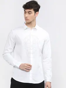 HIGHLANDER Men White Slim Fit Opaque Casual Shirt